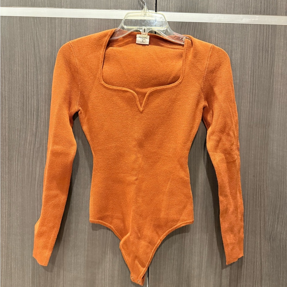 Abercrombie & Fitch Orange Asymmetrical Long Sleeve Bodysuit
